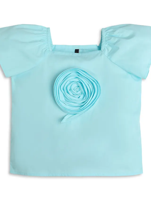 Girls Solid Square Neck Woven Top