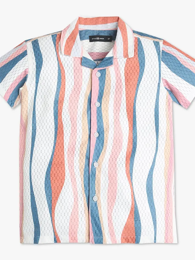 Boys Camp Collar Striped Shirt