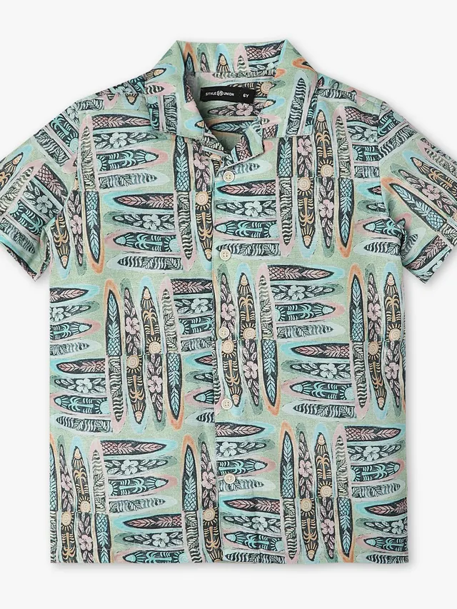 Boys Camp Collar Printed Shirt