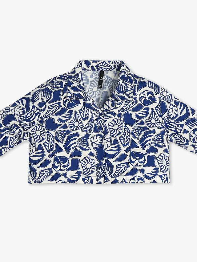 Girls Printed Camp Collar Top