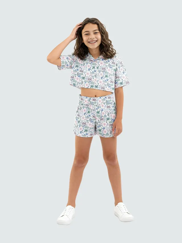 Girls Printed Camp Collar Top