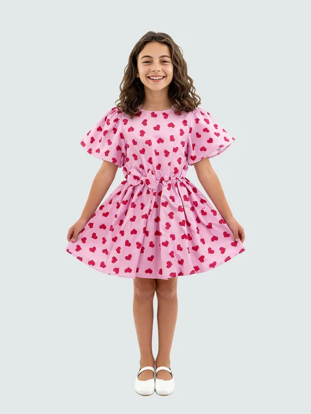 Girls Printed Frock with Balloon Sleeves