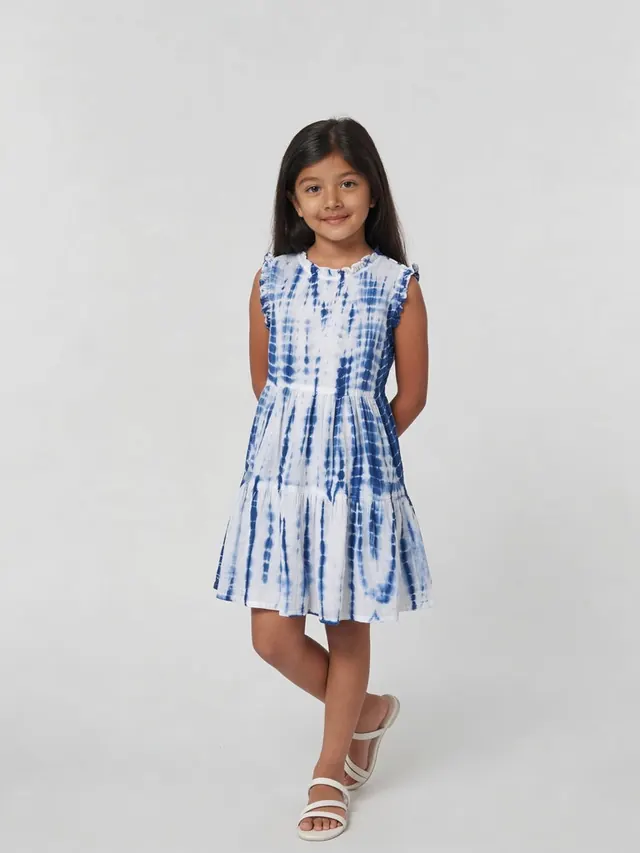 Girls Cotton Woven Tie - Dye Frock