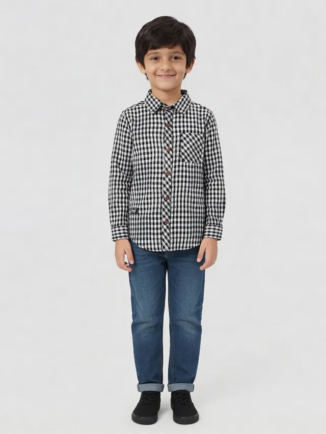Boys Cotton Checkered Shirt