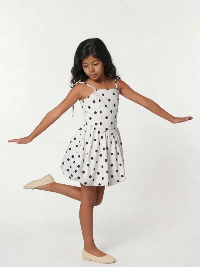 Girls Baloon Skirt Polka Dress