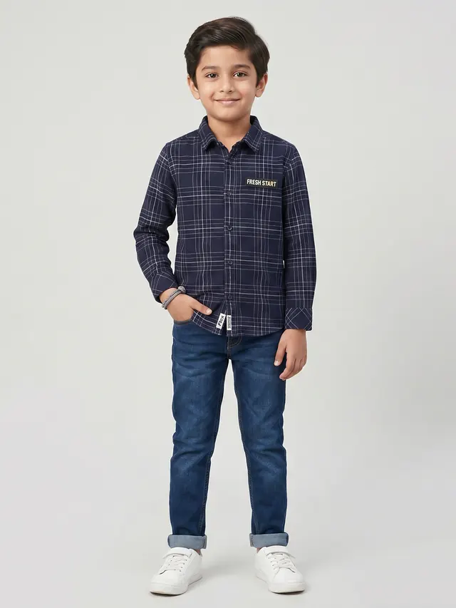 Boys Cotton Checkered Relaxed Fit Shirt